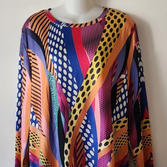 Colorful top printed mixed media sz L NWOT - Picture 1 of 2